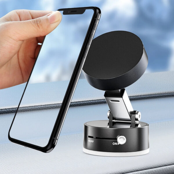 Vacuum Suction Phone Holder Dual Sided Magnetic Mount Compact Design Stable Suction for Cars Desks & More _A2_ Vacuum Suction Phone Holder Dual Sided Magnetic Mount Compact Design Stable Suction for Cars Desks & More _A2_